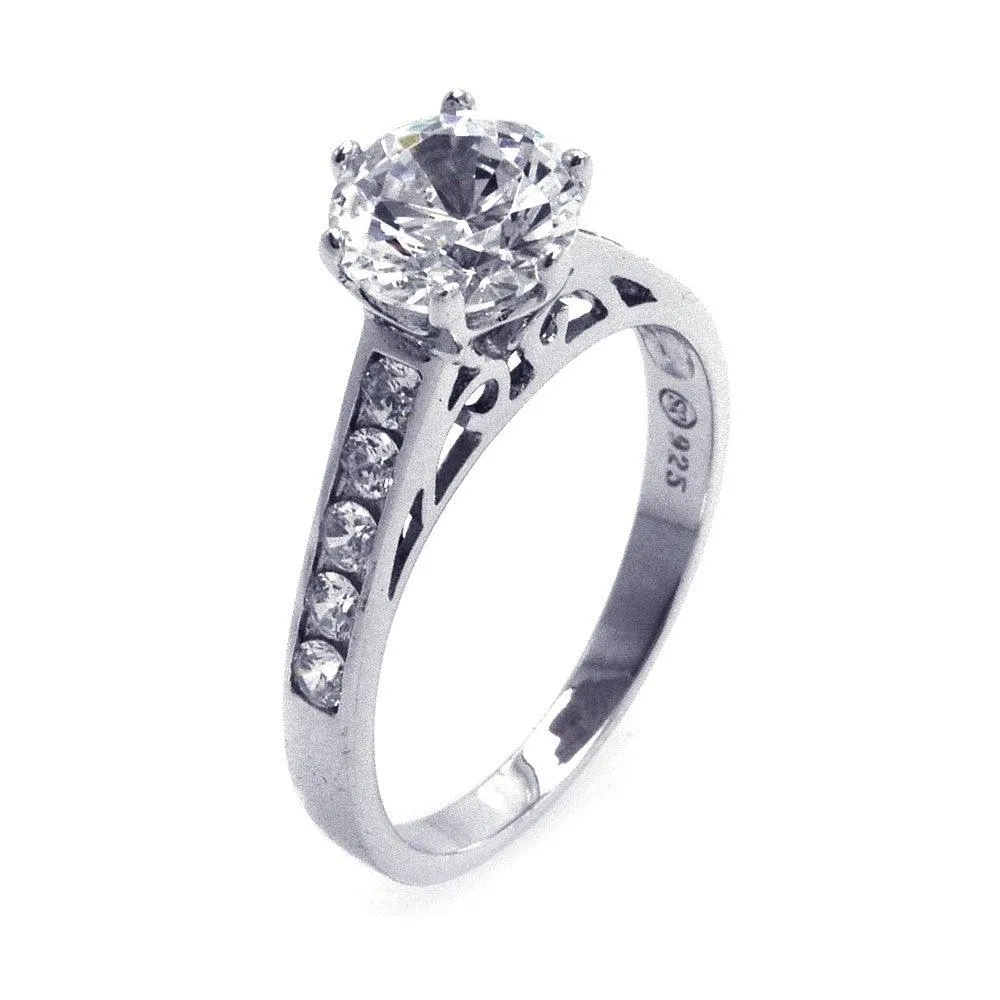 Silver 925 Black Rhodium Plated Round Black Center and Clear CZ Ring - STR00758