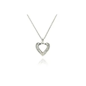 Silver 925 Clear Baguette CZ Rhodium Plated Heart Pendant Necklace - BGP00064