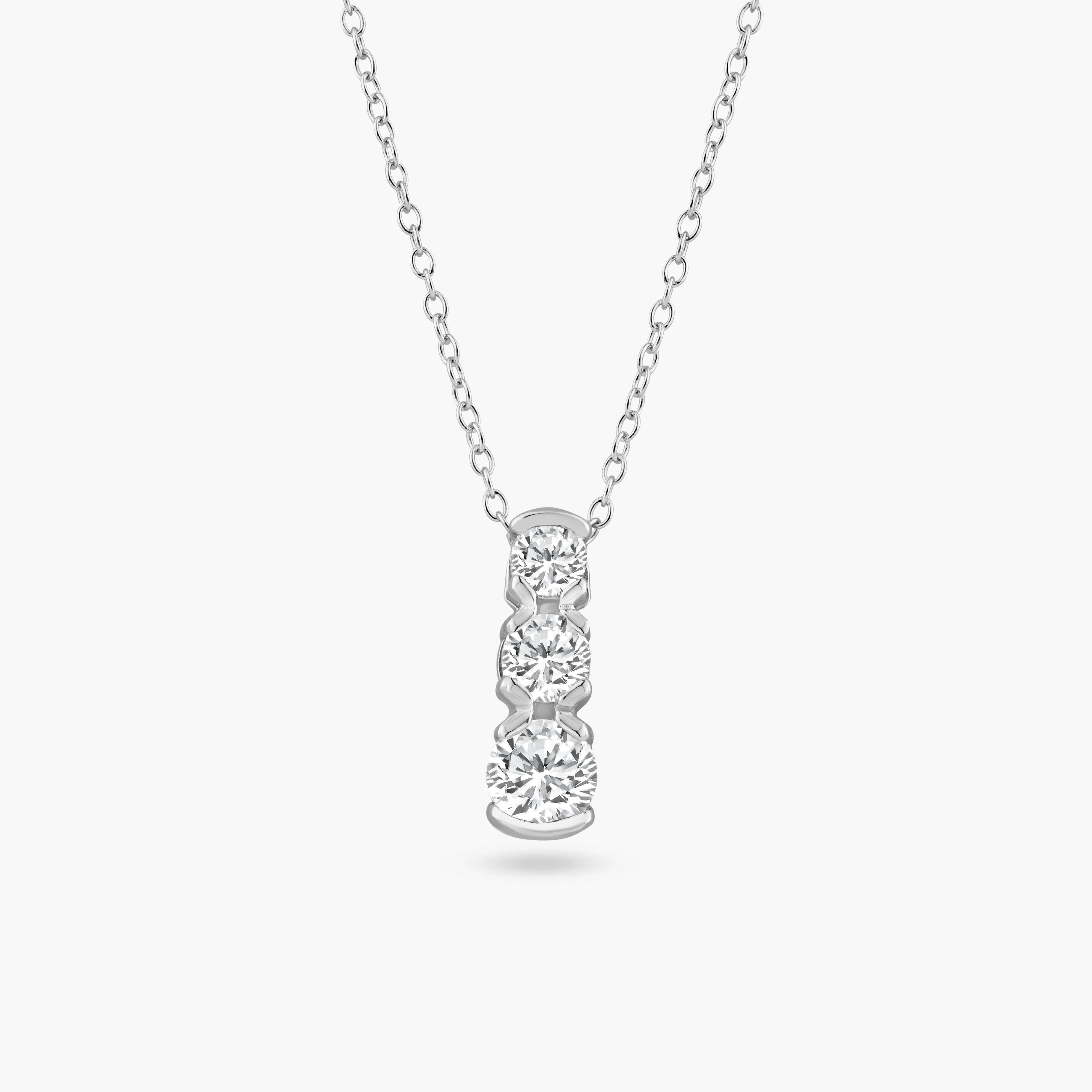 Silver 925 Clear CZ Rhodium Plated 3 Graduated CZ Pendant Necklace - BGP00076