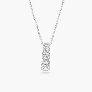 Silver 925 Clear CZ Rhodium Plated 3 Graduated CZ Pendant Necklace - BGP00076