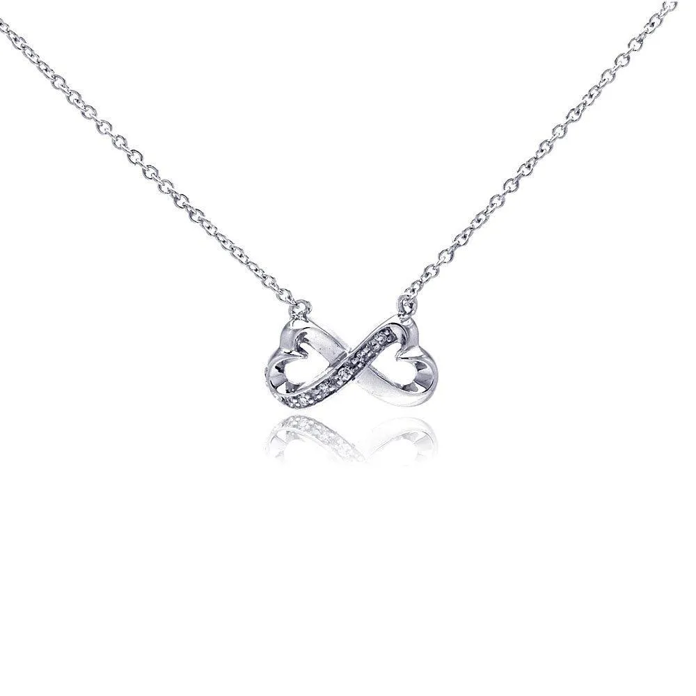 Silver 925 Clear CZ Rhodium Plated Bowtie Pendant Necklace - STP00170