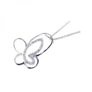 Silver 925 Clear CZ Rhodium Plated Butterfly Pendant Necklace - BGP00044