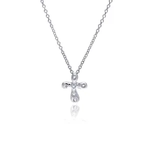 Silver 925 Clear CZ Rhodium Plated Cross Pendant Necklace - STP00096