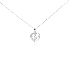 Silver 925 Clear CZ Rhodium Plated Heart Love Accent Pendant Necklace - STP00115