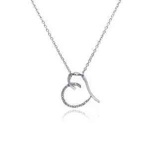 Silver 925 Clear CZ Rhodium Plated Heart Pendant Necklace - STP00033