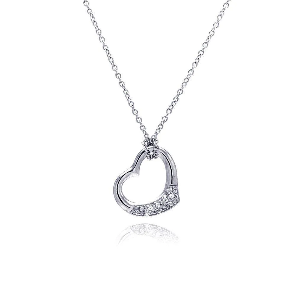 Silver 925 Clear CZ Rhodium Plated Heart Pendant Necklace - STP00161
