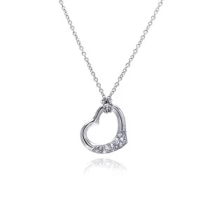 Silver 925 Clear CZ Rhodium Plated Heart Pendant Necklace - STP00161