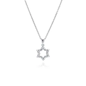 Silver 925 Clear CZ Rhodium Plated Open Star of David Pendant Necklace - STP00030