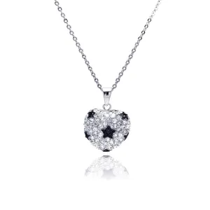 Silver 925 Clear CZ Star Rhodium Plated Heart Pendant Necklace - BGP00021