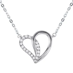 Silver 925 Dual Open Heart Pendant with CZ Accents Necklace - BGP01028