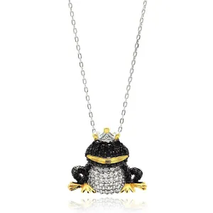 Silver 925 Gold and Rhodium Plated Black Frog CZ Necklace - BGP00583
