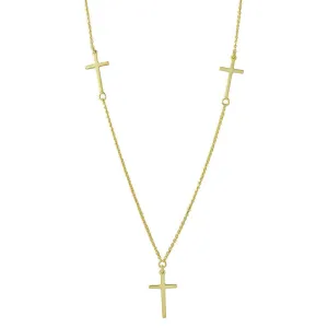 Silver 925 Gold Plated 3 Crosses Necklace - DIN00046GP