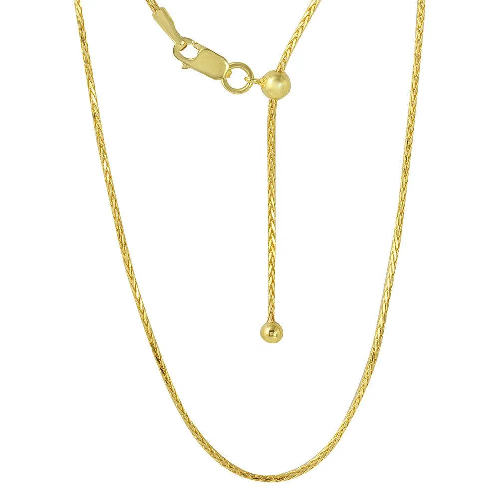 Silver 925 Gold Plated Adjustable Franco Chain with Bead - DIN00010GP