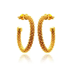 Silver 925 Gold Plated Crescent Hoop Earrings - ITE00038GP