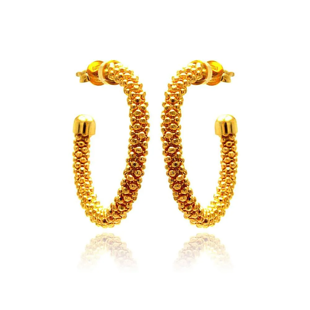 Silver 925 Gold Plated Crescent Hoop Earrings - ITE00038GP