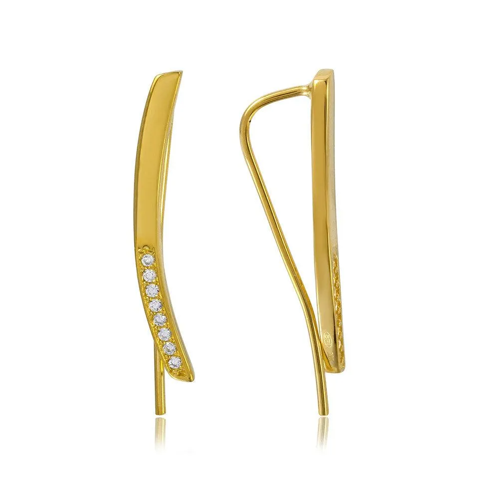 Silver 925 Gold Plated High Polished CZ Climbing Earrings - GME00040GP
