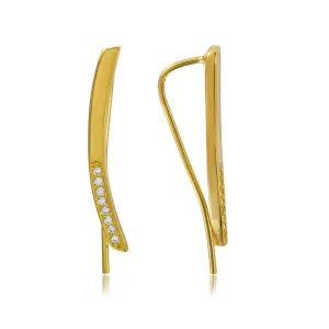 Silver 925 Gold Plated High Polished CZ Climbing Earrings - GME00040GP