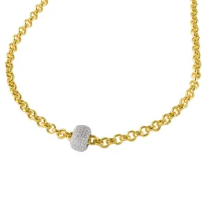 Silver 925 Gold Plated Rolo Chain Necklace with Micro Pave CZ Round Pendant - ECN00008YW