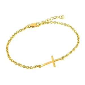 Silver 925 Gold Plated Sideways Cross CZ Bracelet - BGB00110GP