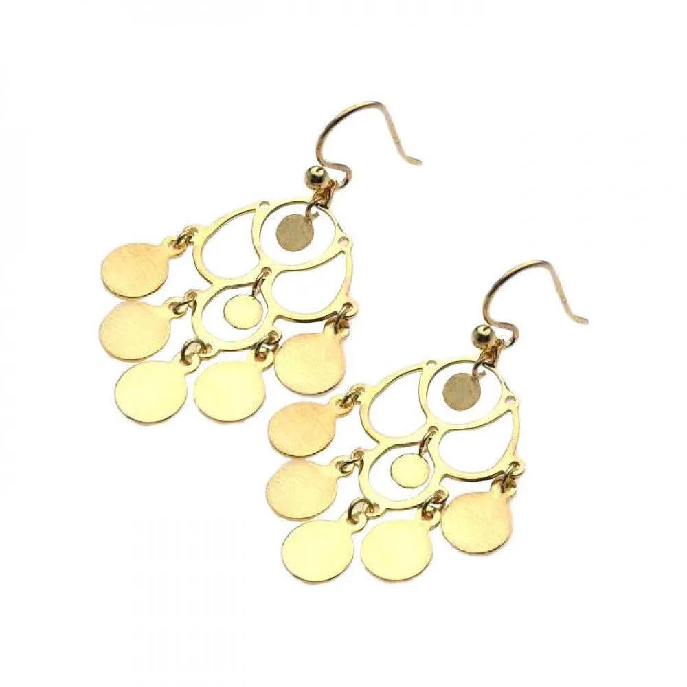 Silver 925 Gold Rhodium Plated Flat Round Chandelier Hook Earrings - STE00583