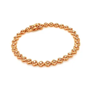 Silver 925 Gold Rose Plated Clear Flower Link CZ Bracelet - BGB00114