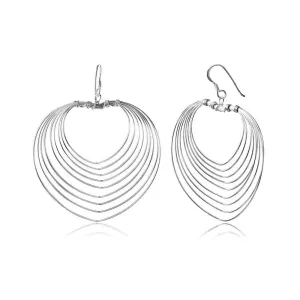 Silver 925 Heart Wire Shaped Multi-lines Heart Shape Dangling Earrings - STE00787