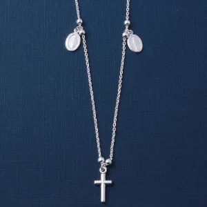 Silver 925 High Polished Cross and Charms Necklace - ARN00014