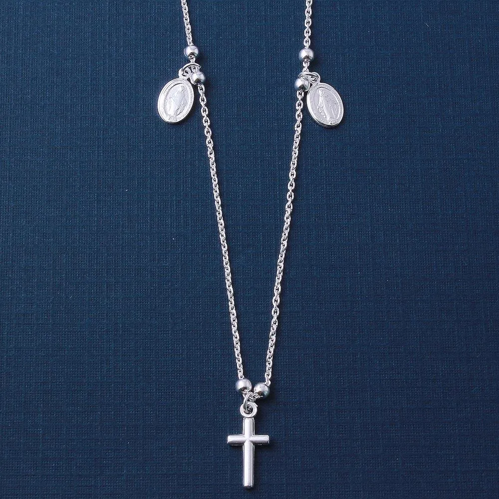 Silver 925 High Polished Cross and Charms Necklace - ARN00014