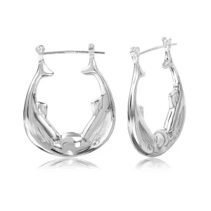 Silver 925 High Polished Double Fish Hoop Earrings - STE00786