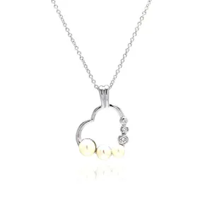 Silver 925 Red CZ Rhodium Plated Pearl Heart Pendant Necklace - BGP00097