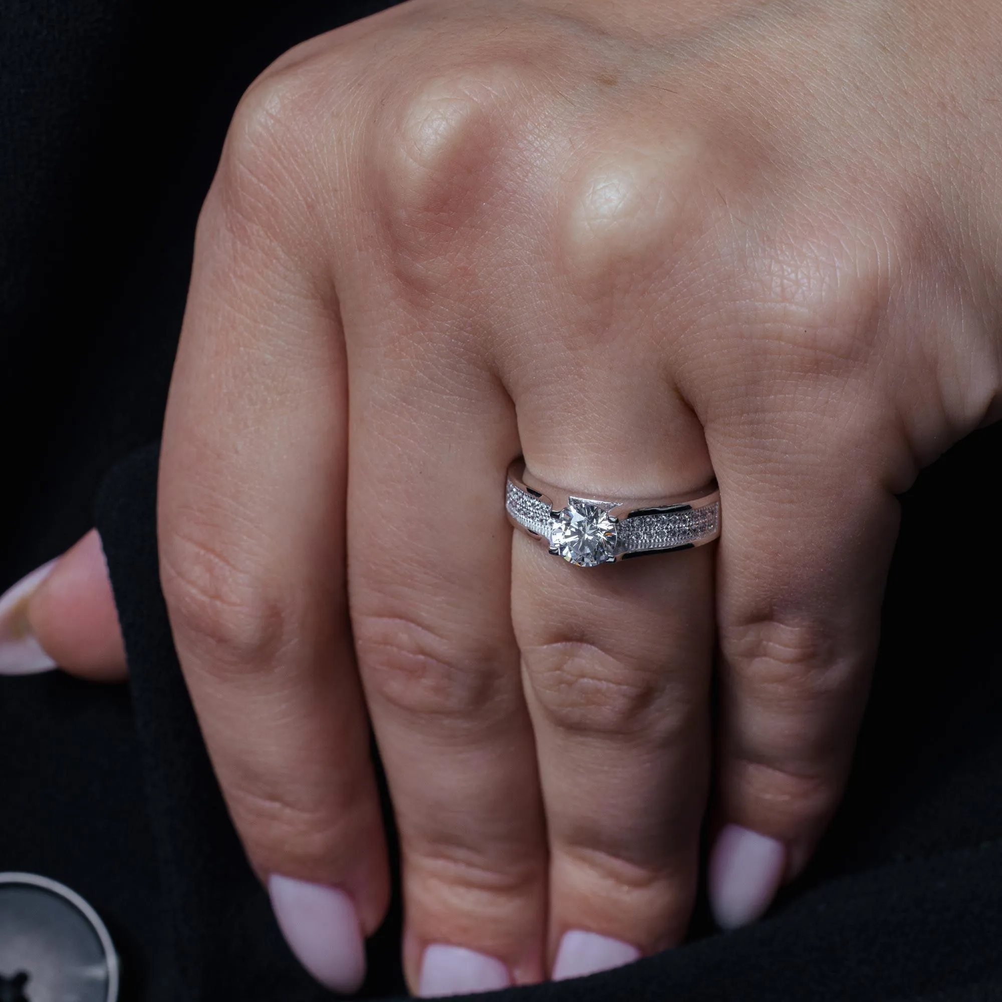 Silver 925 Rhodium and Black Rhodium Plated Micro Pave Clear and Black CZ Ring - ACR00054