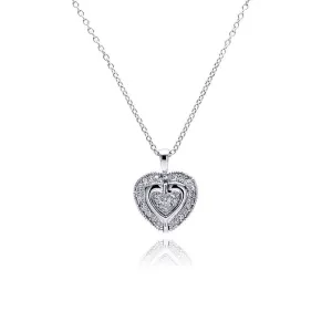 Silver 925 Rhodium Heart CZ Necklace - BGP00227