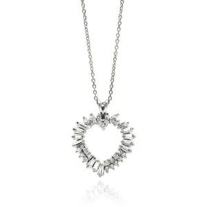 Silver 925 Rhodium Open Heart CZ Necklace - BGP00234