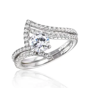 Silver 925 Rhodium Plated 2 Pcs Wedding Ring with 6MM Center CZ - BGR01031