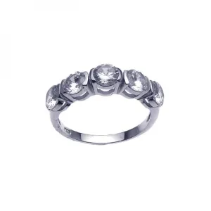 Silver 925 Rhodium Plated 5 Stone Set CZ Ring - STR00630