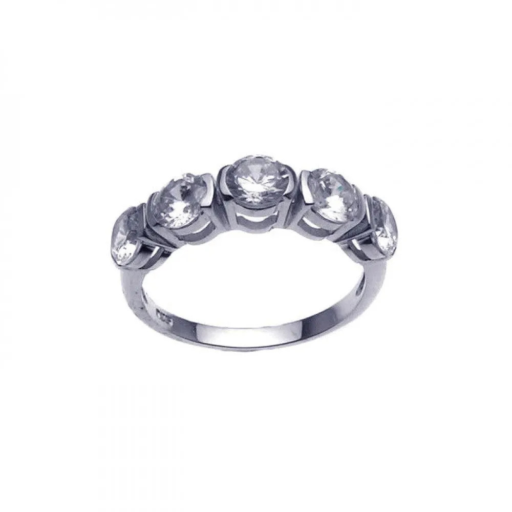 Silver 925 Rhodium Plated 5 Stone Set CZ Ring - STR00630