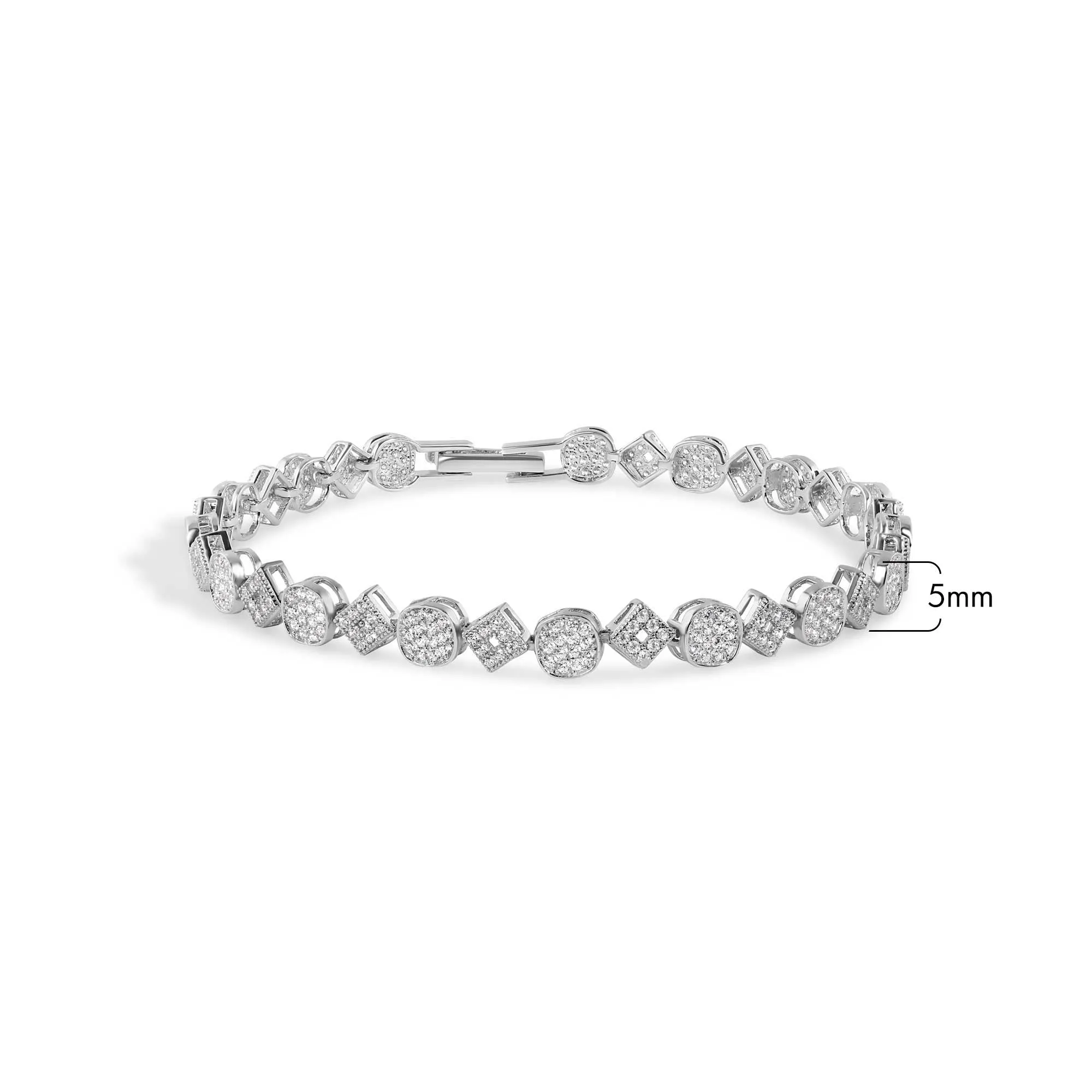 Silver 925 Rhodium Plated 5mm Multiple Square and Circle Micro Pave Tennis Clear CZ Bracelet - GMB00004