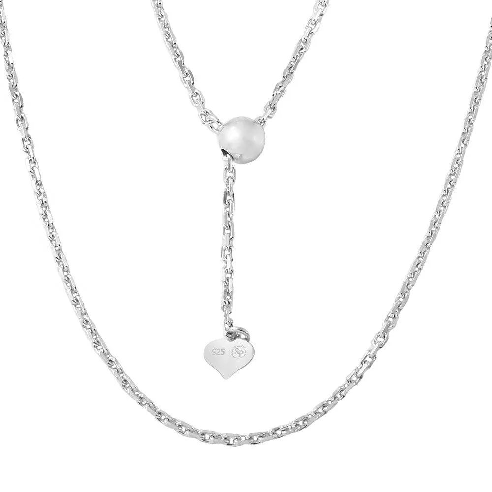 Silver 925 Rhodium Plated Adjustable Diamond Cut Anchor Slider Chain - DIN00028RH