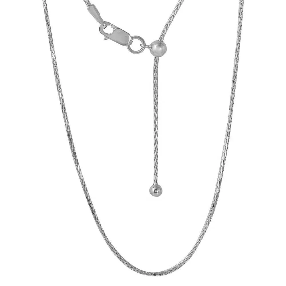 Silver 925 Rhodium Plated Adjustable Franco Chain with Bead - DIN00010RH