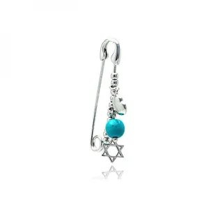 Silver 925 Rhodium Plated Beads and Star of David Pin Pendant - STP01133