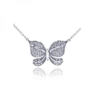 Silver 925 Rhodium Plated Butterfly CZ Necklace - BGP00299