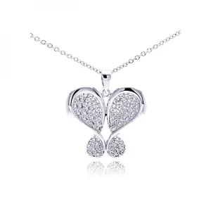 Silver 925 Rhodium Plated Butterfly Plated CZ Necklace - BGP00306