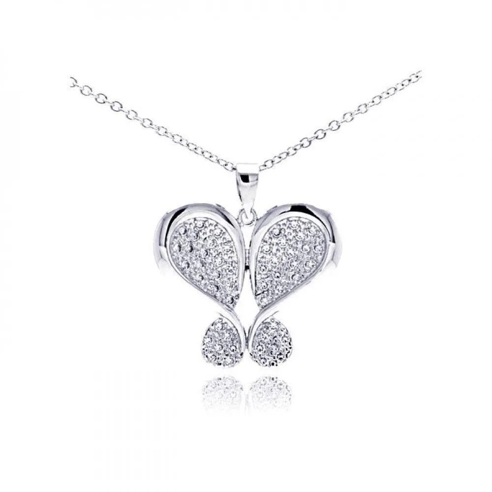 Silver 925 Rhodium Plated Butterfly Plated CZ Necklace - BGP00306