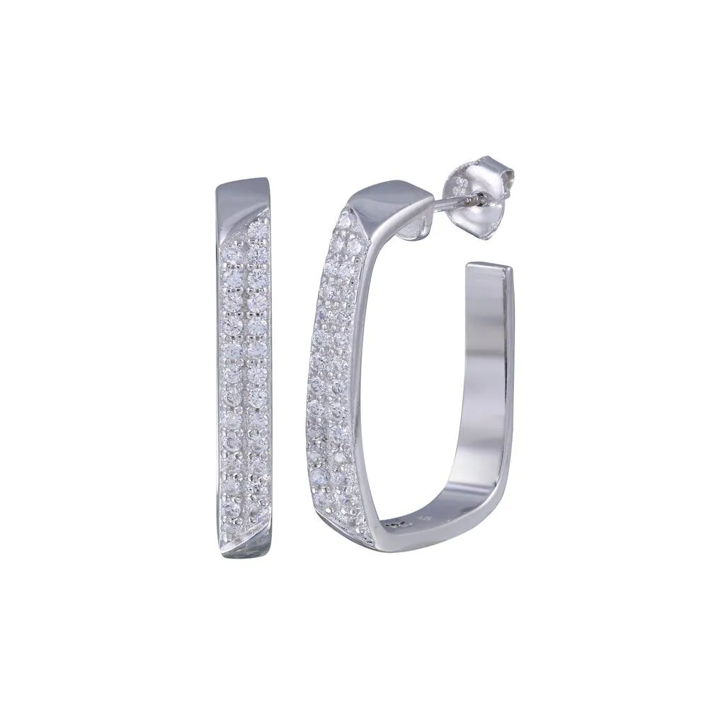 Silver 925 Rhodium Plated Channel CZ Hoop Earrings - BGE00363