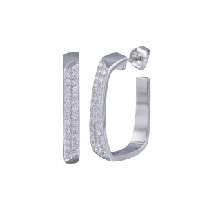 Silver 925 Rhodium Plated Channel CZ Hoop Earrings - BGE00363