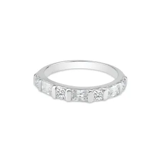 Silver 925 Rhodium Plated Clear Baguette CZ Ring - STR00785
