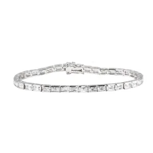 Silver 925 Rhodium Plated Clear Baguette CZ Tennis Bracelet - STB00014