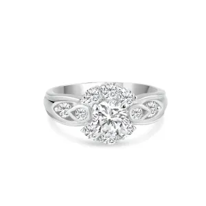 Silver 925 Rhodium Plated Clear Center and Cluster CZ Flower Ring - BGR00729