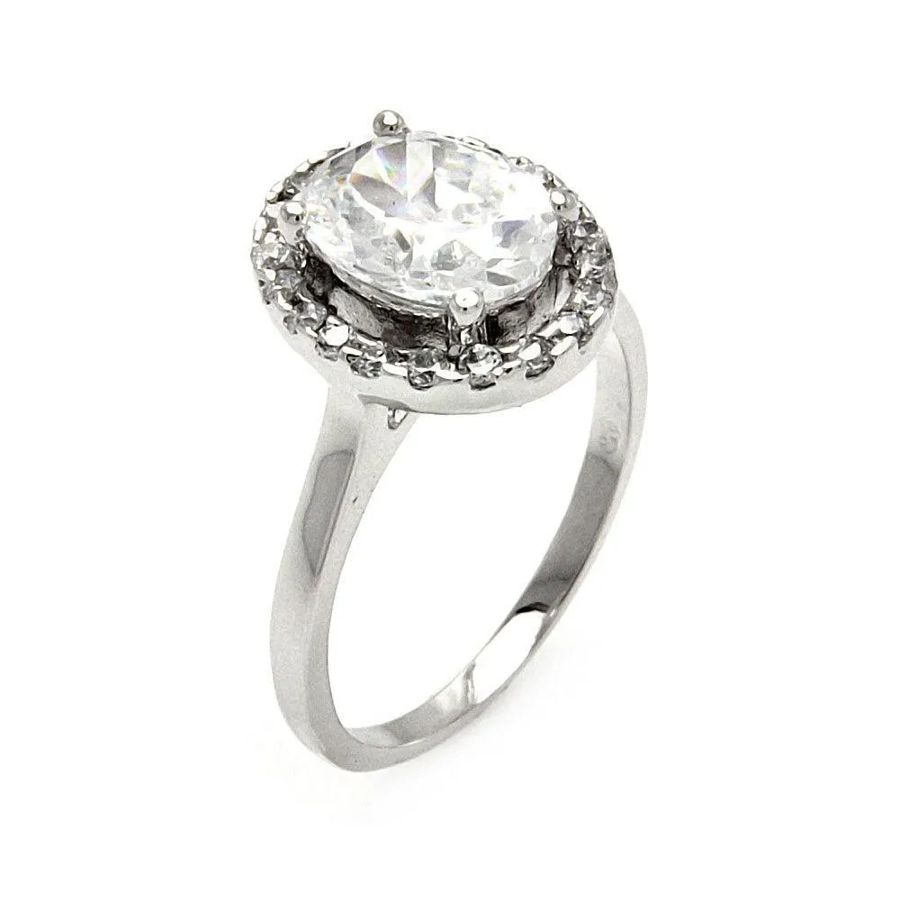 Silver 925 Rhodium Plated Clear Cluster CZ Round Bridal Ring - BGR00545