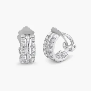 Silver 925 Rhodium Plated Clear Crescent CZ Hoop Earrings - STE00935